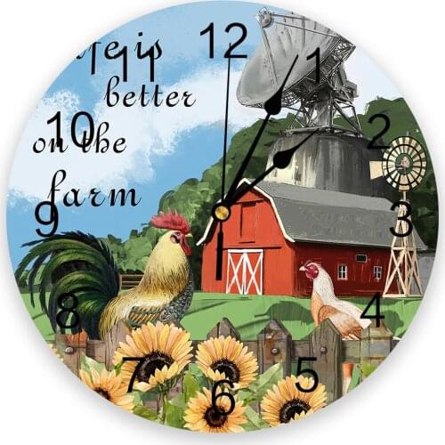 Farm Barn Cock Sunflower 3D Wall Clock Modern Design Living Room Decoration Kitchen Clock Art Wall Watch Home Decor