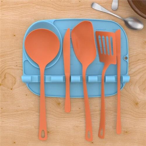 Solid Color Silicone Spatula and Lid Storage Shelf Countertop Spoons Chopsticks Oil Anti-leakage Rack