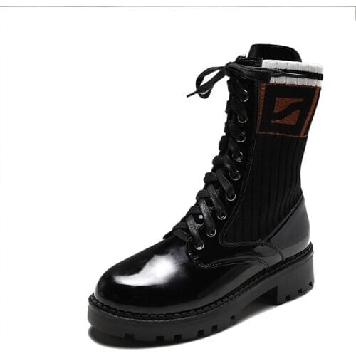 Autumn and Winter Women Ankle Boots Thick-heeled Female Martin Boots Stretch Socks Thick-soled Women Motorcycle Boots