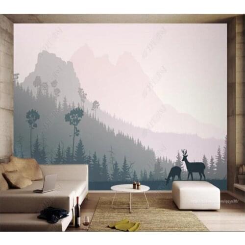 Papel de parede Artistic conception, landscape, landscape, elk, modern and simple 3d wallpaper,bedroom KTV bar mural wall decor