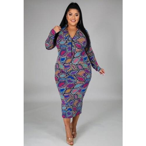 Dresses for Women 2021 Autumn Winter Long Sleeves Turtleneck Print Zippers Slim Sexy Asymmetrical Plus Size Dresses