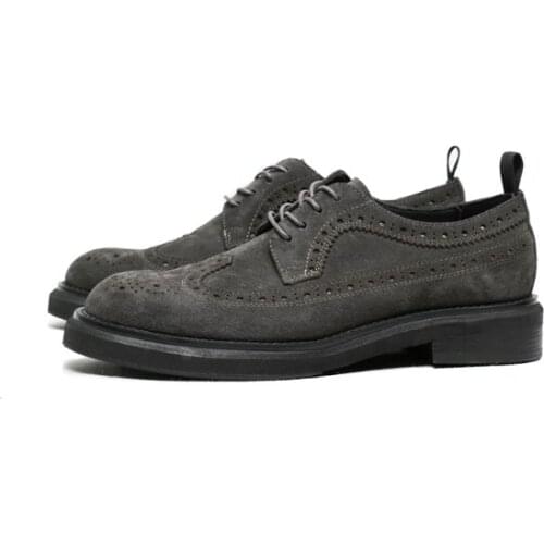 Hot carved Brogue shoes Genuine leather grey Mens Shoes Fashion Casual Shoes Breathable Fashion Lace up Men Shoes