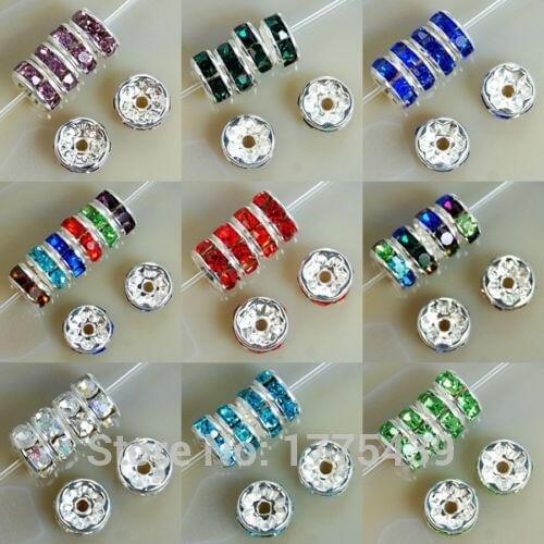 Free Shipping 100Pcs 8x4MM Silver Plated Crystal Rhinestone Rondelle Spacer Beads 11ColorsFor Jewelry Making Craft DIY