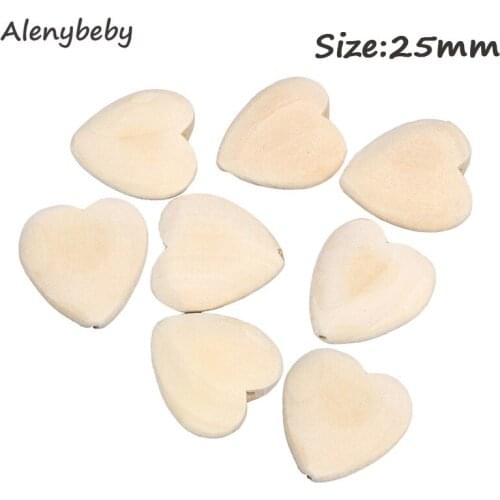 Natural Wood Hearts Beads Teether 25mm Unfinished Wooden Eco-Friendly Handmade Wooden Crafts DIY Baby Teether for jewelry making