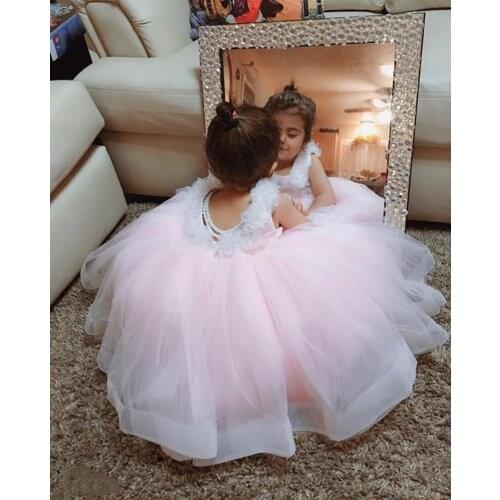 Puffy Layers Pink Baby Girl Dresses Tulle 3D Flowers Princess Dress Kids First Communion Dresses Birthday New Year