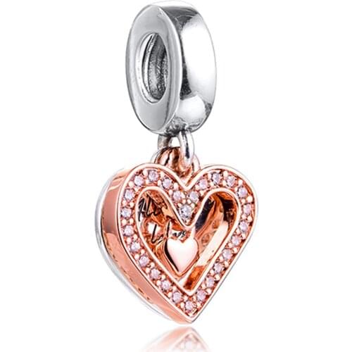 QANDOCCI 2020 New Fits Pandora Bracelet 925 Sterling Silver Sparkling Freehand Heart Dangle Charms Beads for Jewelry Making