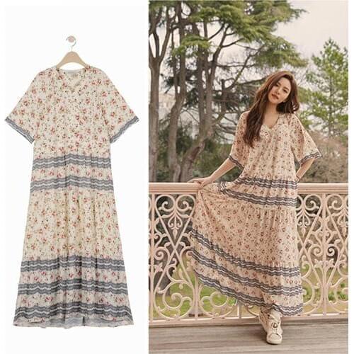 Upscale elegant temperament Loose for leisure summer new Korean Li Lieyin same printing short sleeve chiffon long dress