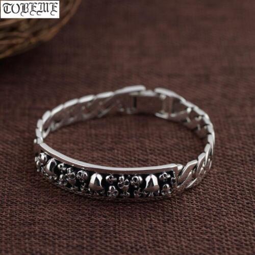 Handmade 100% 925 Silver Women Skull Bracelet Vintage Sterling Lady Skeleton Bracelet Female Punk Bracelet Skull