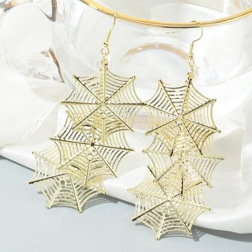 Halloween Exaggerated Spiderweb Dangle Earrings for Women Fashion Hollow Long Earrings Ear Hook Funny Halloween Jewelry Gift
