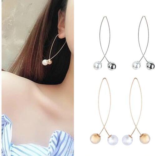 Earrings Fish Shape Simple Handmade Copper Wire Earrings Womens Color Gold Geometric Fork Pearl Long Section Generous Earrings