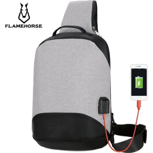 2019 New Mens Teen Students Schooling Leisure sling shoulder bags Burglar USB Charging One Shoulder Diagonal Shoulder Bags