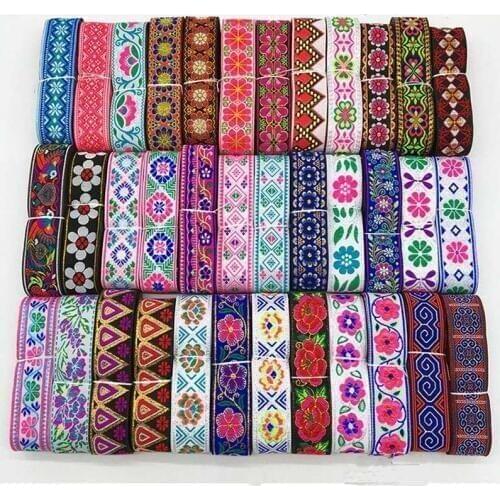 7M/Lot Woven Jacquard Ribbon Width 3.3cm Trims Geometric Totem Pattern For Curtain And Clothing Accessory Lace Fabric HB188