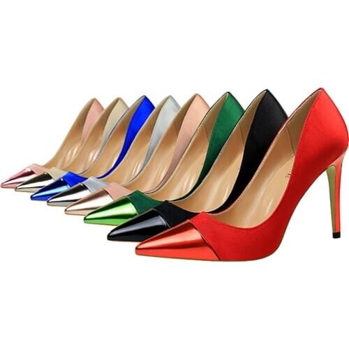 Fashionable Thin High Heels Shallow Womens Shoes Satin Pointed Toe Sexy 10cm High Heels Pumps Ladies Single Shoes Woman