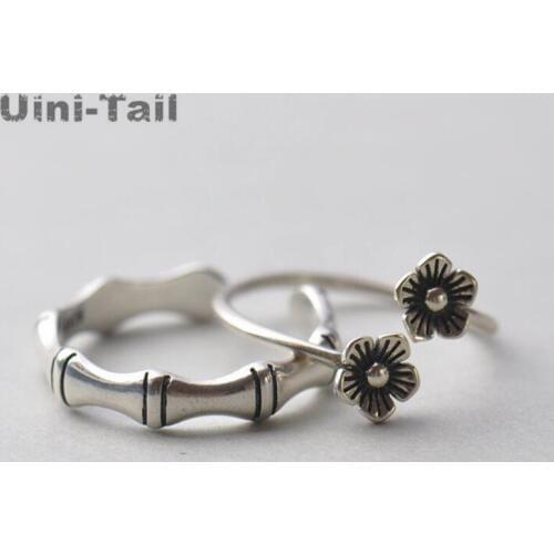 Uini-Tail new 925 sterling silver vintage plum bamboo opening adjustable ring to do retro fashion tide flow high quality ED133
