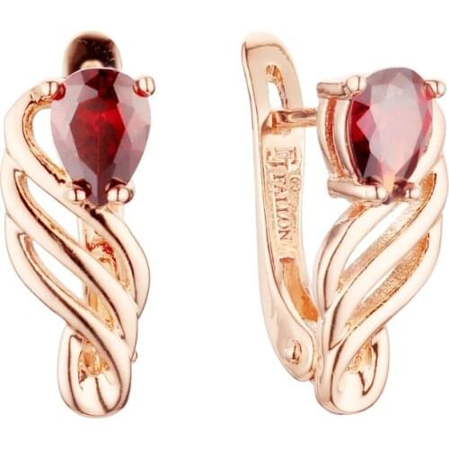 Korean Drop Earrings 585 Rose Gold Earring New Fashion Jewelry Red Cubic Zircon Women Earrings