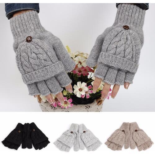 Women woolen solid Winter Soft Fingerless Gloves Mittens Knitted Glove Hand Warmer