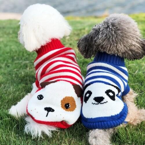 Winter Cartoon Cat Dog Clothes Striped Sweaters Warm Christmas Sweater For Small Dogs Knitting Crochet Yorkie Pet Clothing Coat