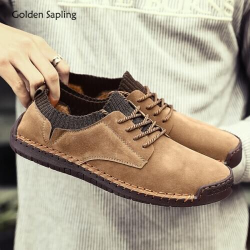 Golden Sapling Retro Mens Casual Shoes Lightweight Leisure Flats Comfortable Leather Men Driving Shoe Classic Fashion Footwear