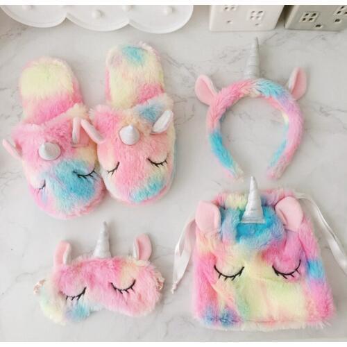 1pc Unicorn Eye Mask Cartoon Sleeping Mask Plush Eye Shade Cover/Drawstring Bag/Hair Hoop For Travel Home Gift