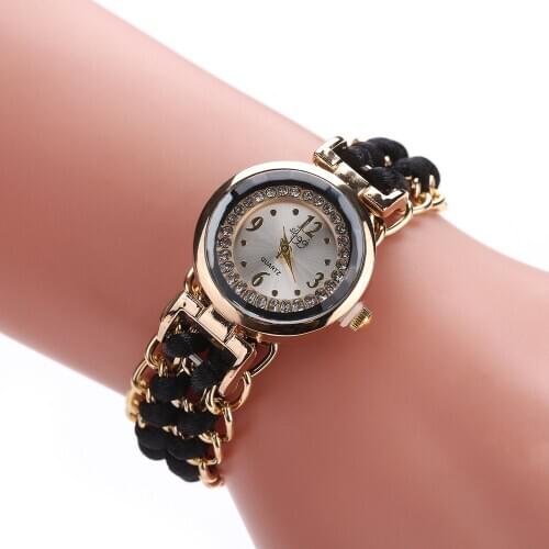 1pcs Woman Rhinestone Bracelet Watch Handmade Knitting Rope Chain Winding Analog Quartz Movement Elastic Fashion Wrist Watch