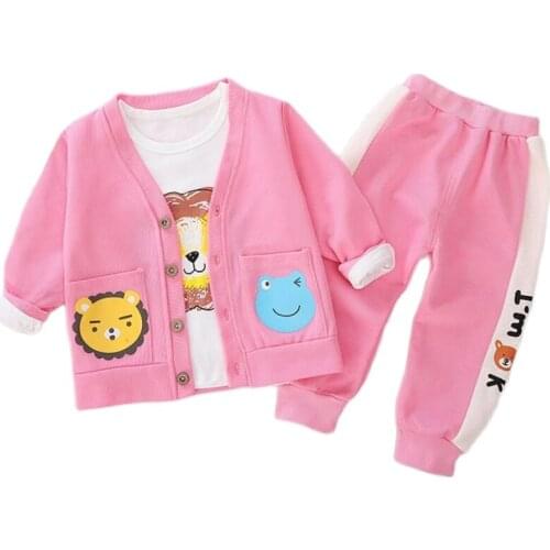 2020 Spring Autumn Cute Toddler Girls Clothes Top+Pants+Coat 3Pcs Set Cartoons Tracksuit For Children 0 1 2 3 4Years Kids Suit