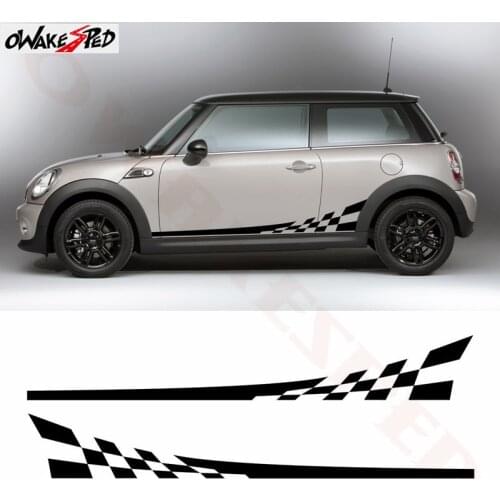 Car Styling Racing Lattice Door Side Stripes Skirt Decor Stickers For BMW MINI Cooper R50 R52 R53 Body Accessories Vinyl Decal