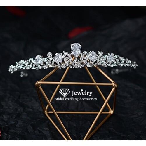 CC Hair Crown Jewelry Hairband Bridal Tiara Engagement Wedding Accessories for Women Bride Water Drop CZ Stone Wholesale HG876
