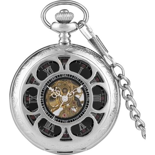 Flowers Mechanical Hand Wind Pocket Watch Carving Skeleton Cooper Fob Clock Steampunk Necklace Gifts reloj de bolsillo