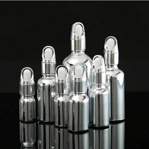 Silver Glass Dropper Bottle 5ML-100ML Reagent Eye Drop Aromatherapy Liquid Pipette Dropper Refillable Bottles Essential Oil