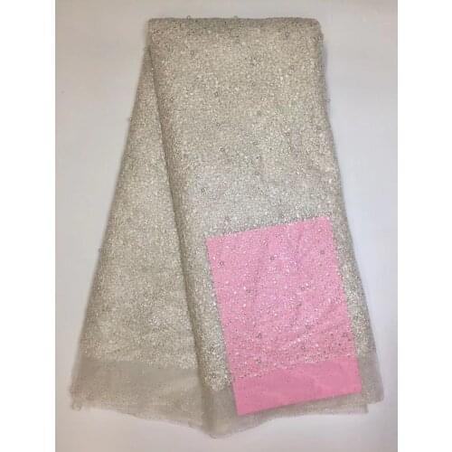 French Bead Lace Fabric Gold 2021 Latest African Mesh Tulle Lace Fabric 5Y Nigerian Guipure Lace Fabric High Quality D17482