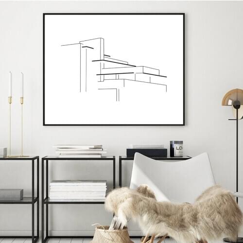 Frank Lloyd Wrights Artwork Prints Falling Water House Abstract Line Drawing Minimalist Poster Canvas Painting Wall Art Decor