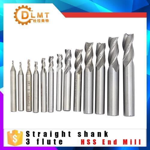 1PCS HSS CNC Straight Shank 3 Flute End Mill Cutter Drill Bit Metalworking Tool 1.5/2.5/5/7/9/11/13mm for Milling Machine