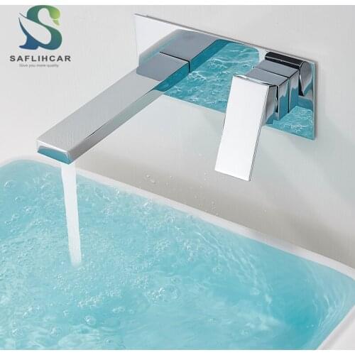 Chrome Waterfall Spout Basin Faucet Wall Mounted Bathroom Faucets Hot & Cold Mixer Tap Single Handle Concealed Install Crane