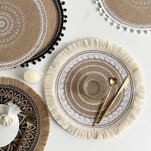 Round Embroidery/Lace Table Placemat Non-slip Nordic Style Coaster Pads Placemats Heat Insulation Decoration Mat Coffee Cup Mats