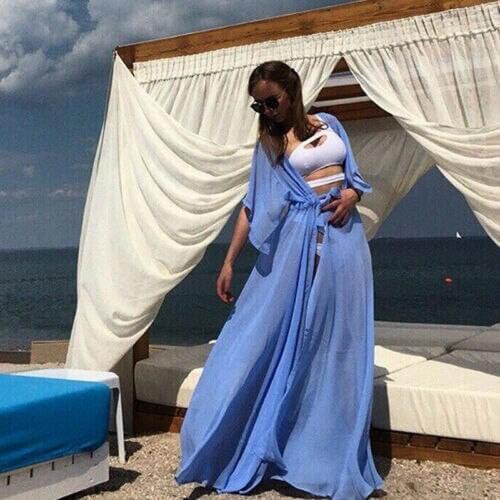 Summer Women Swimsuit Bikini Cover Up Sexy Beach Cover Ups Chiffon Long Dress Elegant Solid Beach Bathing Suit tunic kaftan
