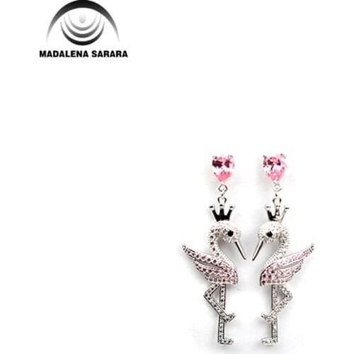 MADALENA SARARA S925 Needle Dangle Earring AAAA Cubic Zirconia And Crystal Inlaid Vintage Swan Style Girls Earring