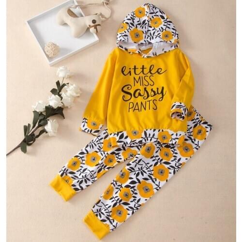 Fashion Clothes 2 Piece Set Patchwork Letter Flower Print Long Sleeve Hoodies Sweater Tops+trousers Baby Girl Boy Clothes 1-6Y