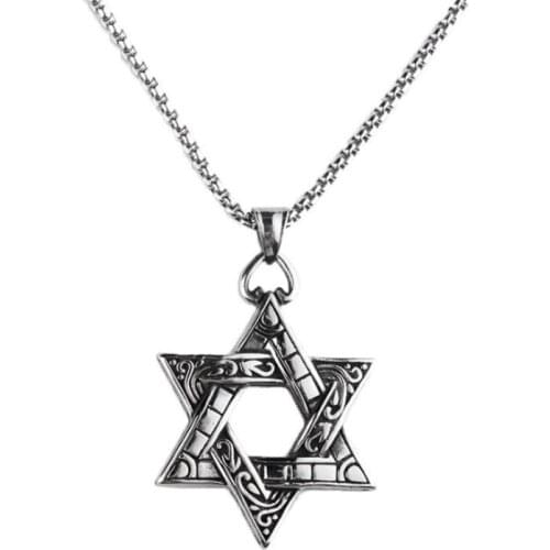 Trendy Retro Double-Sided Six-Pointed Star Pendant Fashion Wild Student Necklac Personalized Titanium Steel Mens Punk Accessori