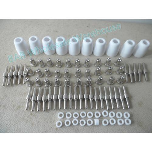 Nickel plated PT31 LG40 plasma cutter cutting torch consumables extended welding tip &electrode+shield cup 90PK+gas diffuser kit