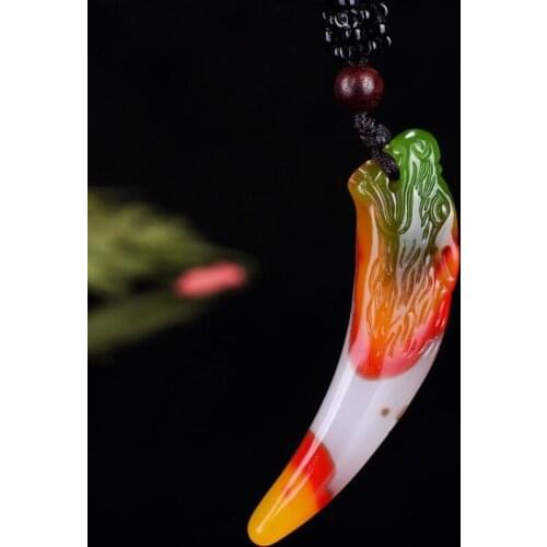 Natural Chicken Blood Color Handmade Double-sided Carved Jade Pendant Fashion Jewelry Mens and Womens Color Jade Necklace