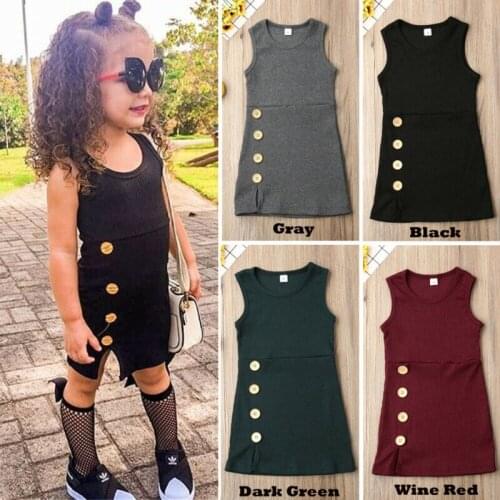 Toddler Kids Baby Girls Plain Solid Casual Sleeveless Dress Clothes Set Age 1-4 Years