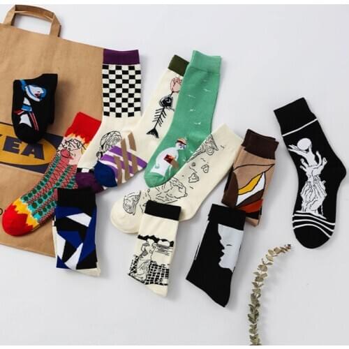 PEONFLY Harajuku Style Fashion Street Hip Hop Socks Unisex Funny Cartoon Illustration Socks Happy Skateboard Women Socks