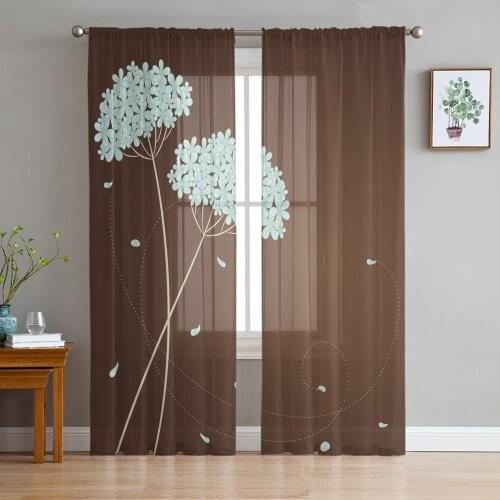 Blue Dandelion Sheer Curtains for Girl Kids Bedroom Kitchen Window Drapes Curtain Home Decoration