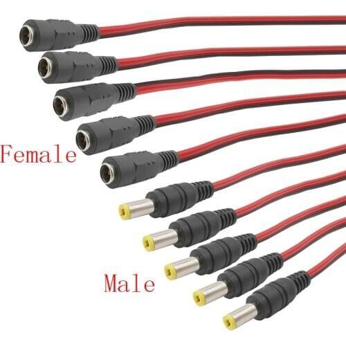 12V 3A DC connectors 5.5 x 2.1mm DC Power Pigtail Cable Male Female Connector for CCTV Security Camera Power Adapter Connectors