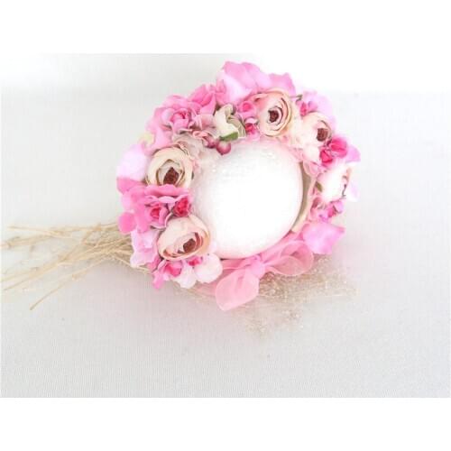 Baby Girl Photography Props Pink Floral Bonnet Vintage Newborn Flower Bonnet Photo Prop Hat for Newborn Shoot Baby Shower Gift