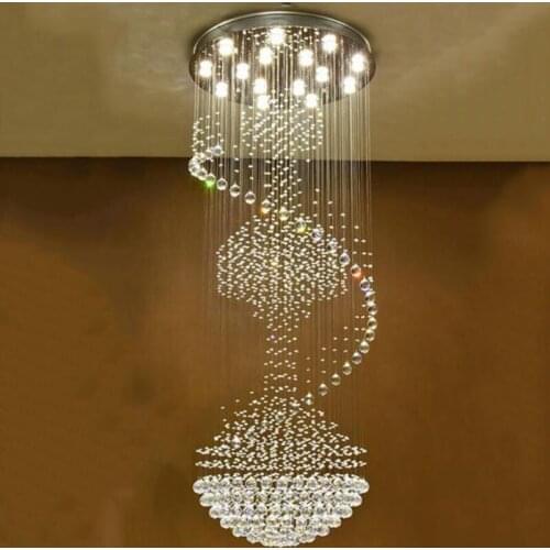 Luxury Modern Big Chandelier Big Long Ladder Spiral Crystal Chandeliers LED Fixture Lamp Ladder Pendant Drop