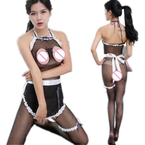 ZGOGO sexy lingerie women hot Exotic cosplay maid net lingerie fullbody stockings sexy costumes sets black hose intimates
