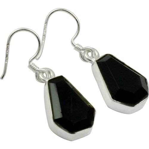 Lovegem Genuine Black Cut Stone EARRINGS 925 Sterling Silver, 30mm, AE2099