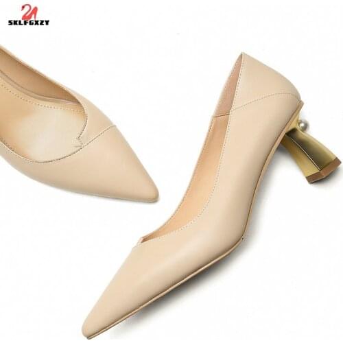 SKLFGXZY New European Style Women Genuine Leather High Heels Fashion Cowhide Wedding Party Women Shoes Pumps