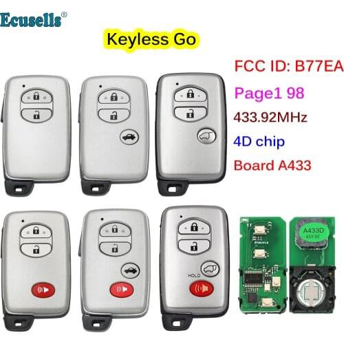 Smart Keyless Go Remote Key Fob 433MHz 4D Chip for Toyota Land Cruiser 2007-2016 Board A433/F433 FCC ID B77EA P1 98